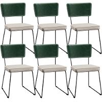 Kit 06 Cadeiras Estofada L02 Facto Verde Musgo Linho Cru - 1