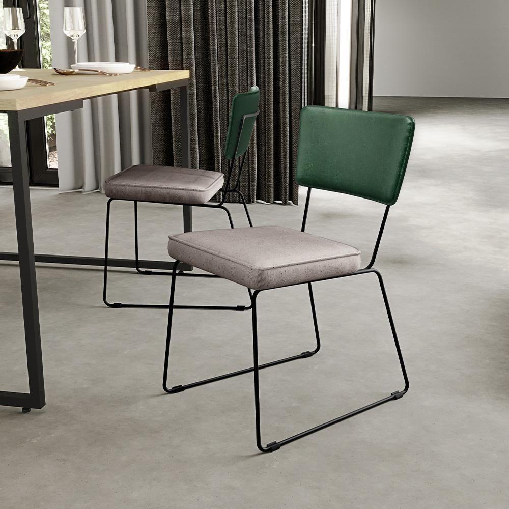 Kit 2 Cadeiras Estofada L02 Facto Verde Musgo Linho Bege - 9