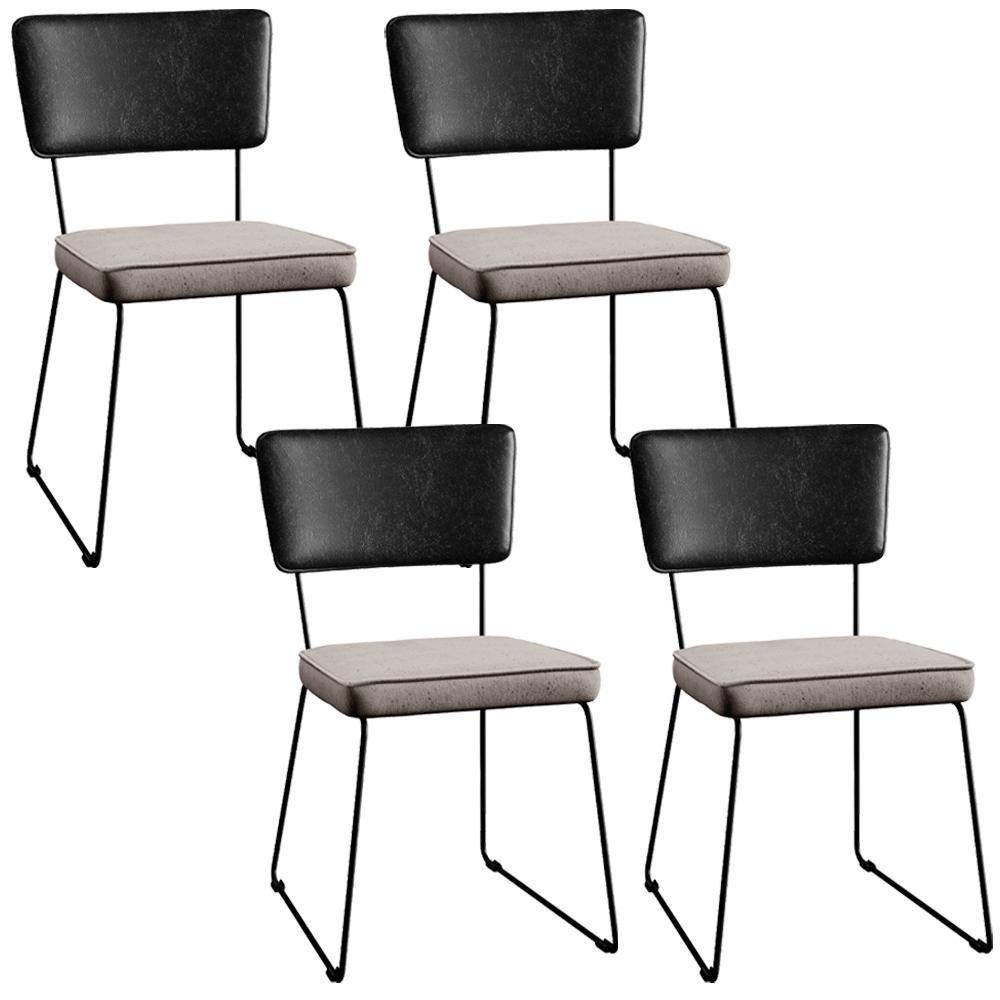 Kit 04 Cadeiras Estofada L02 Couríssimo Preto Linho Bege - 1