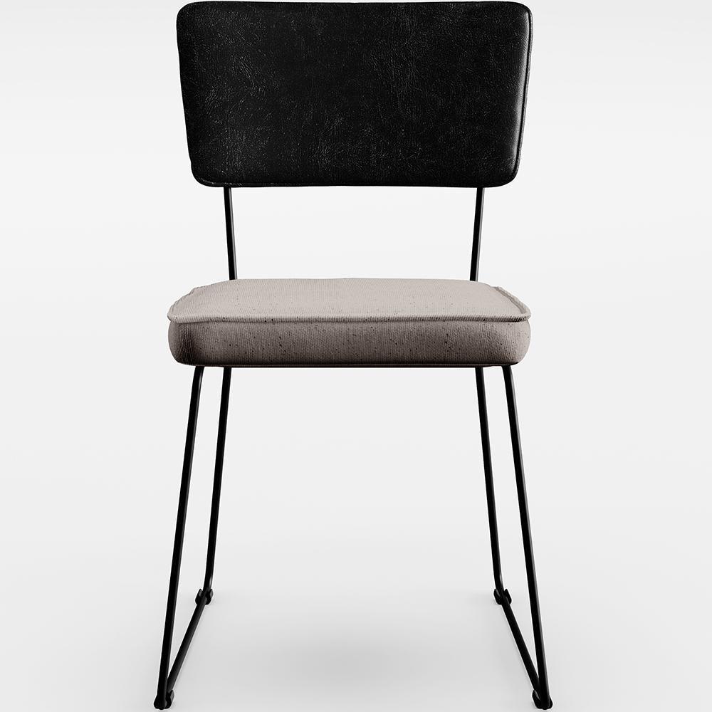 Kit 04 Cadeiras Estofada L02 Couríssimo Preto Linho Bege - 5