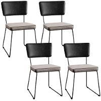 Kit 04 Cadeiras Estofada L02 Couríssimo Preto Linho Bege - 1