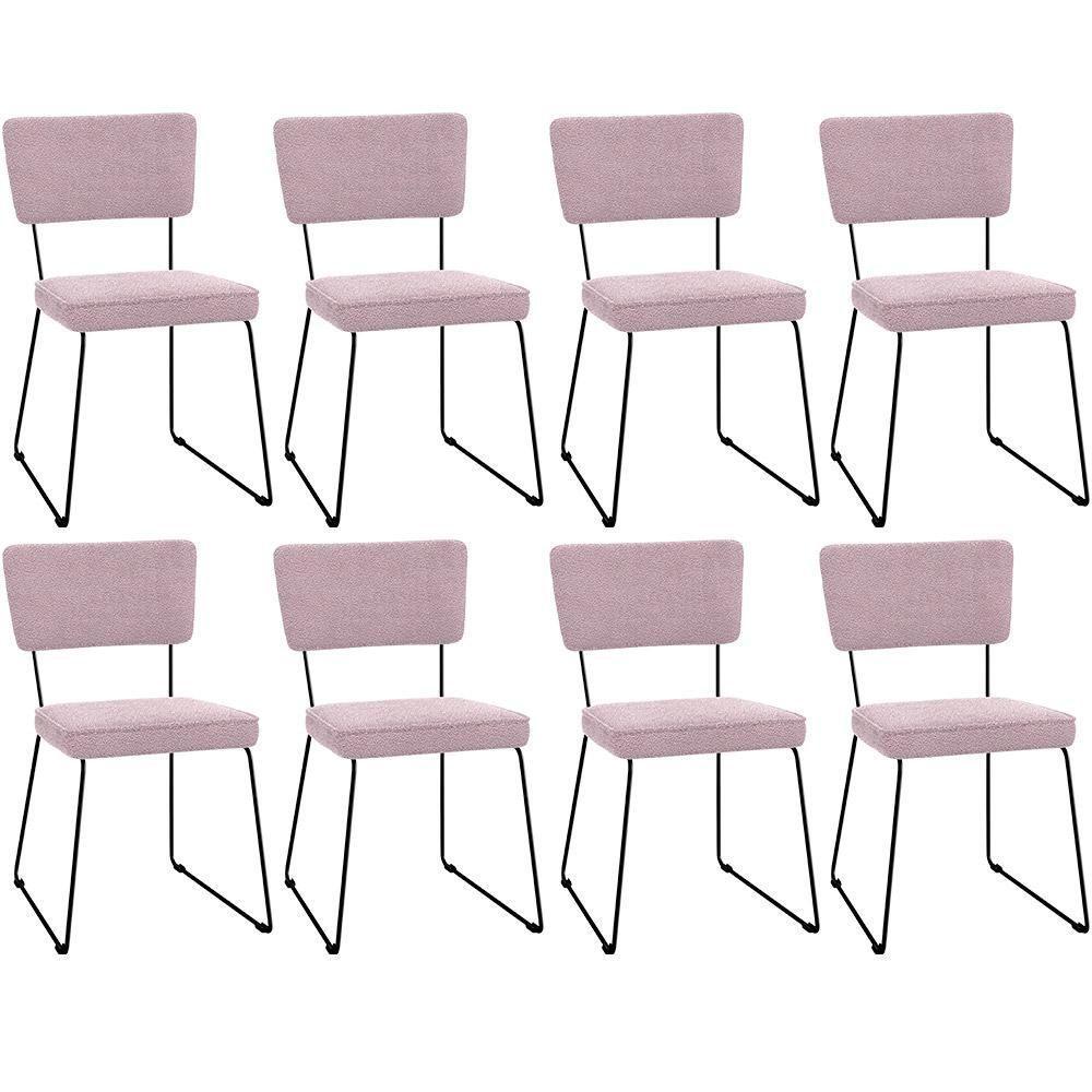 Kit 08 Cadeiras Estofada Base De Aço Allana L02 Bouclê Rosê - 1