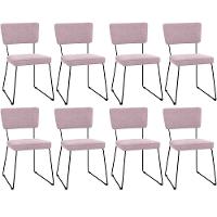 Kit 08 Cadeiras Estofada Base De Aço Allana L02 Bouclê Rosê - 1