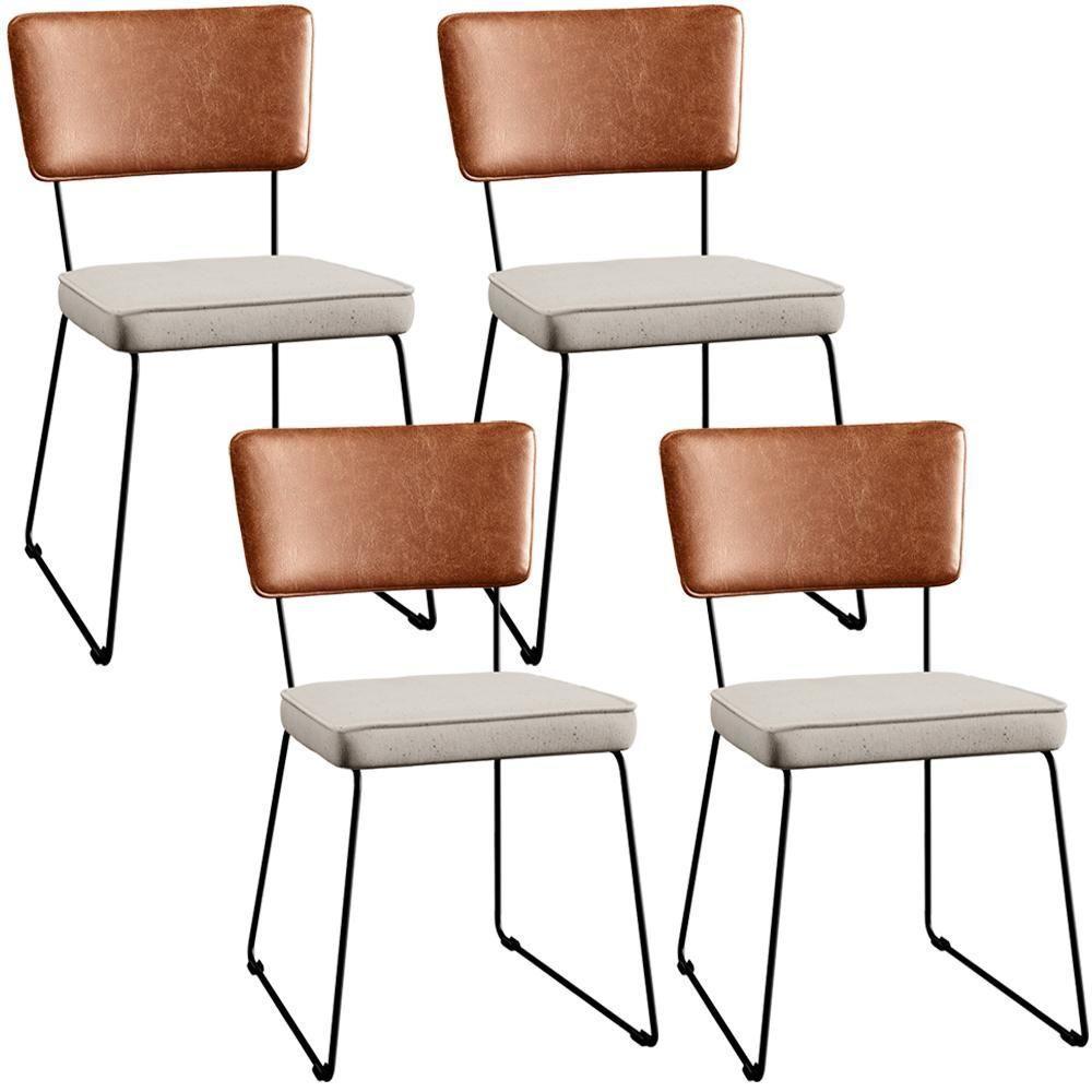 Kit 04 Cadeiras Estofada L02 Couríssimo Camel Linho Cru - 10