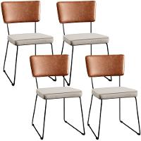 Kit 04 Cadeiras Estofada L02 Couríssimo Camel Linho Cru - 1