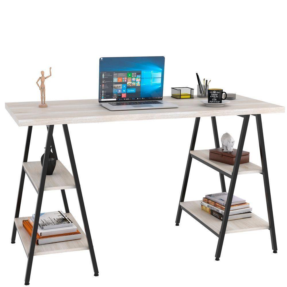 Mesa Para Escritório Estilo Industrial Cavalete 135cm Snow - 1