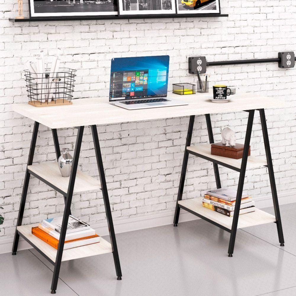 Mesa Para Escritório Estilo Industrial Cavalete 135cm Snow - 5