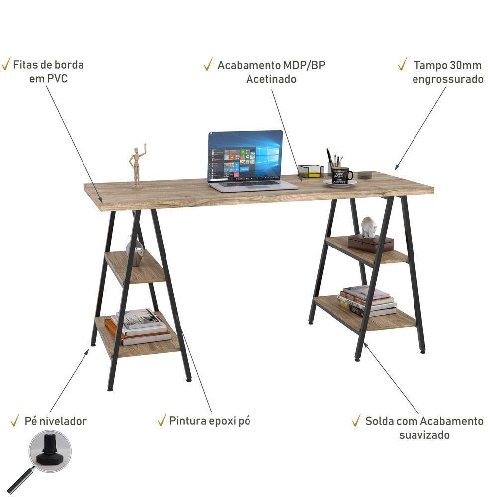 Mesa Para Escritório Estilo Cavalete 150cm Carvalho - 4