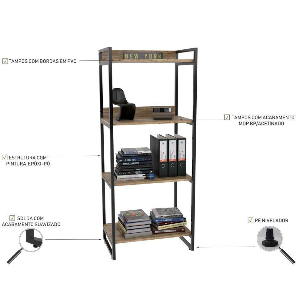 Kit Mesa Para Escritório Com Estante 120 Cm Carvalho - 4