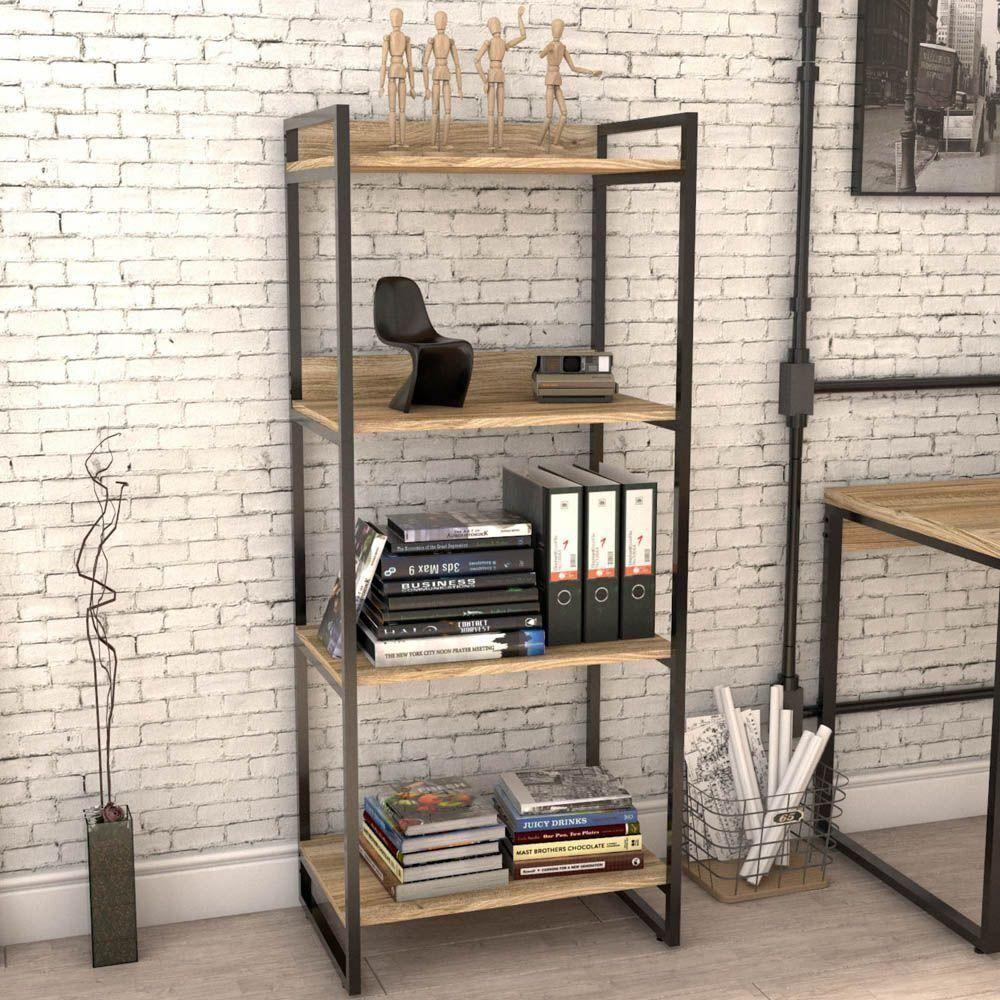 Kit Mesa Para Escritório Com Estante 135 Cm Carvalho - 8