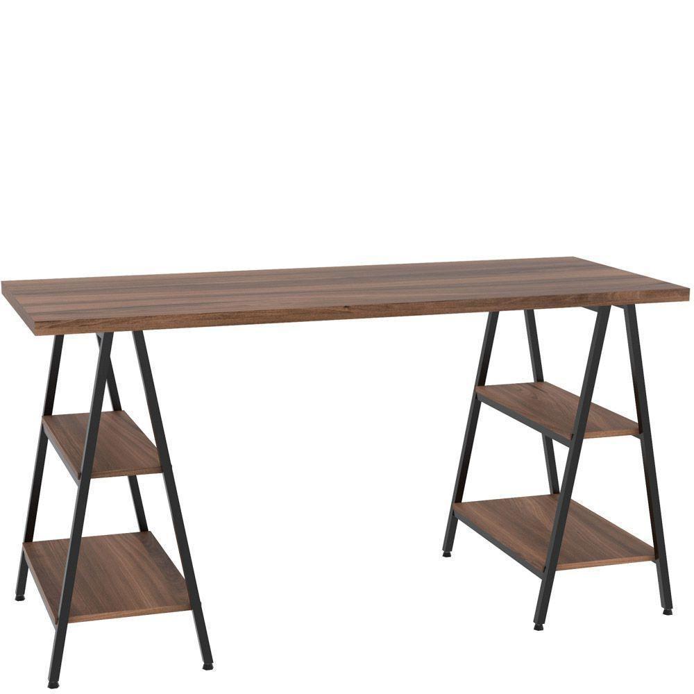 Mesa Para Escritório Estilo Industrial Cavalete 150cm Nogal - 3