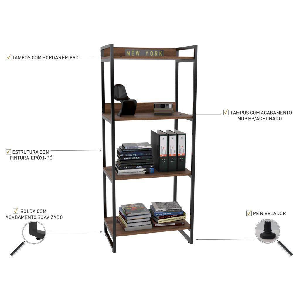 Kit Mesa Para Escritório Com Estante 120 Cm Nogal - 4