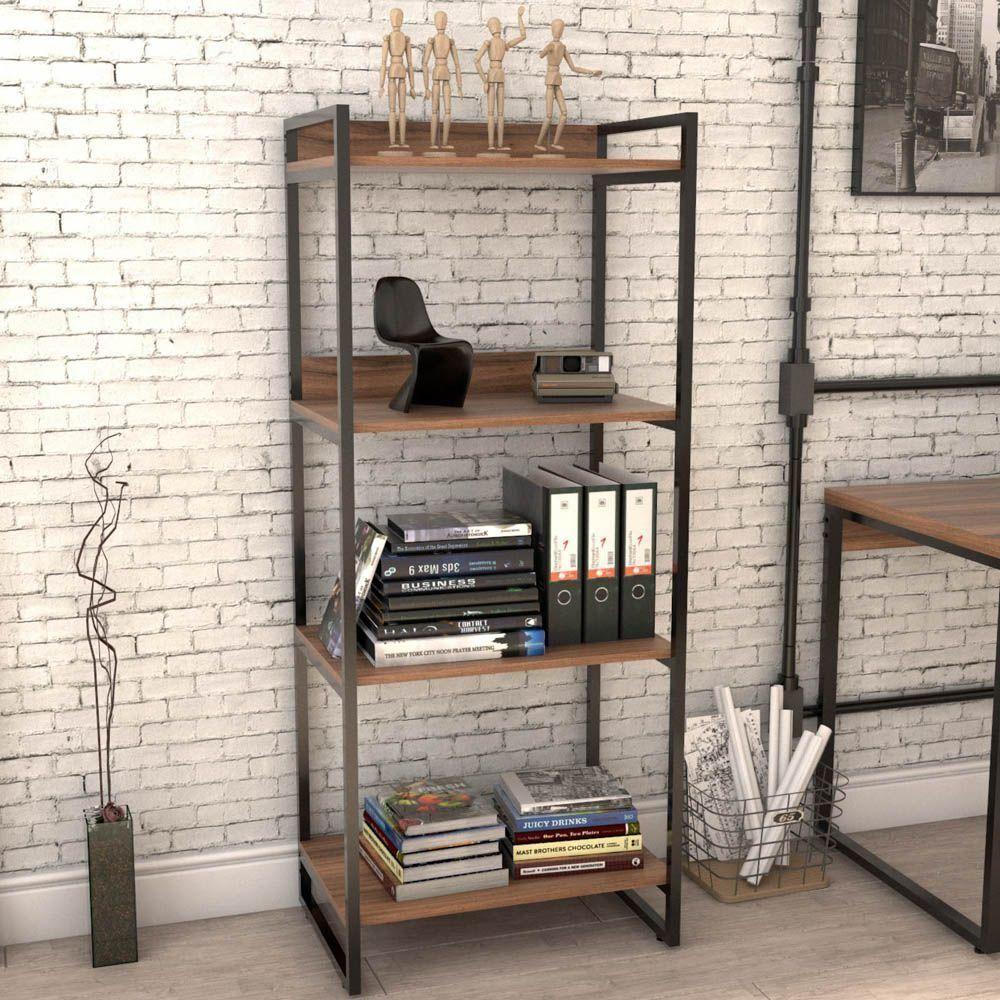 Kit Mesa Para Escritório Com Estante 120 Cm Nogal - 8