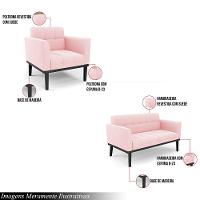 Conjunto Poltrona E Namoradeira Decorativa Pés Fixo Em Madeira Preto Suede Rosa Bebê - 6
