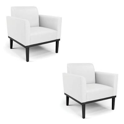 Kit 2 Poltronas Decorativas Pés Fixo Em Madeira Preto Pu Branco