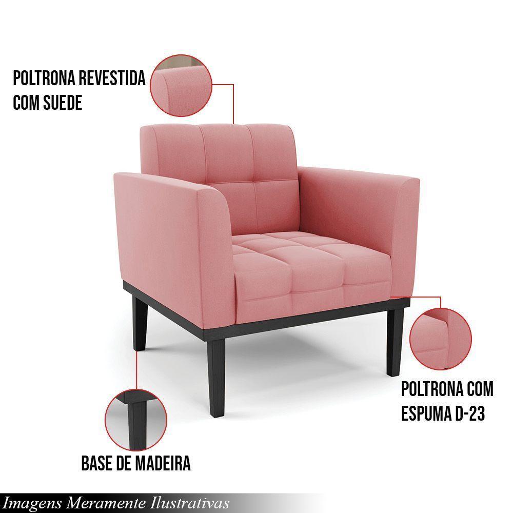 Poltrona Decorativa Pés Fixo Em Madeira Preto Suede Rose - 6