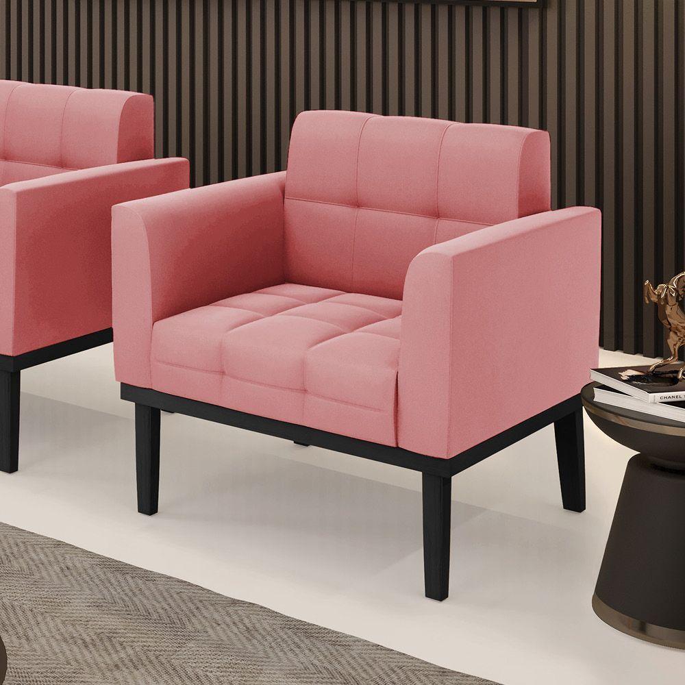 Poltrona Decorativa Pés Fixo Em Madeira Preto Suede Rose - 7