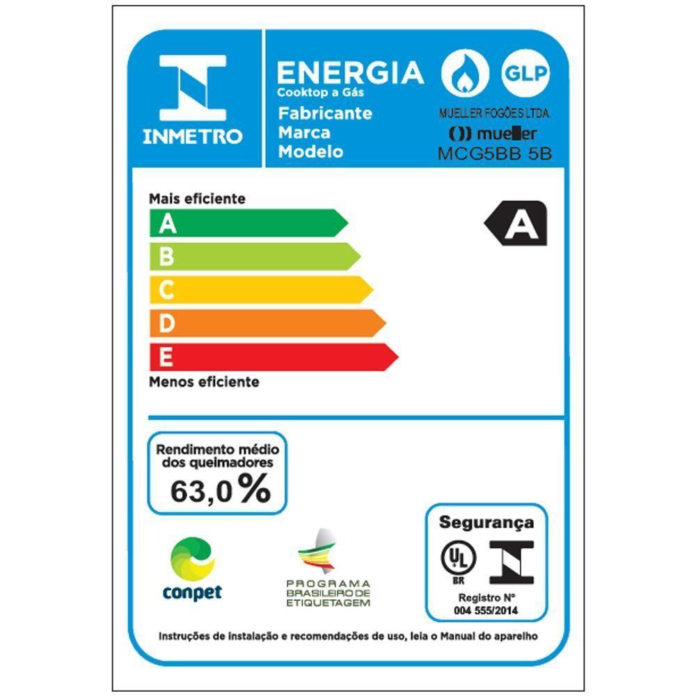 Cooktop Mueller 5 Bocas Queimador Ultra Chama Mcg115bb Bivolt - 5