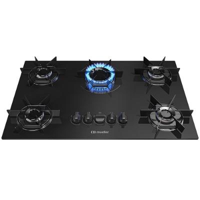 Cooktop a Gás Mueller Mcg115bb 5 Bocas Vidro Temperado com Queimador Ultra Chama Preto Bivolt