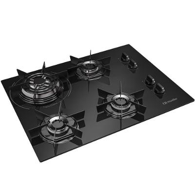 Cooktop a Gás Mueller MCG4BC 4 Bocas Vidro Temperado Tripla Chama Preto Bivolt
