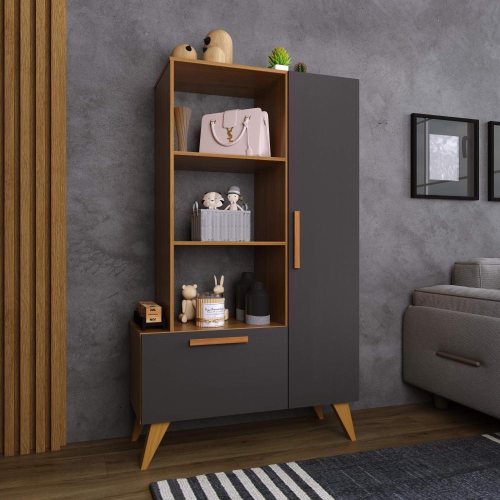 Estante Multiuso 80cm 1 Porta 1 Gaveta Atenas Fidelitá Freijó/chumbo - 1