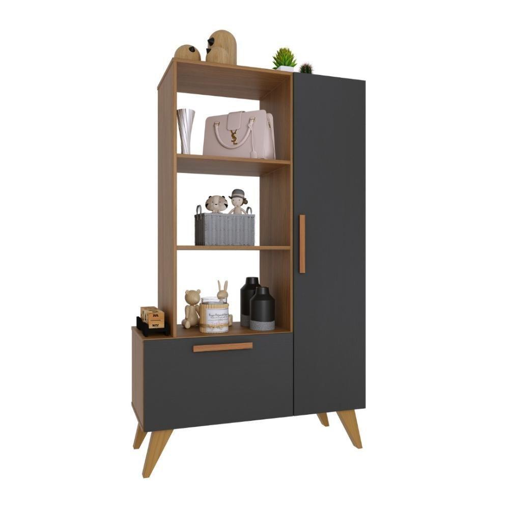 Estante Multiuso 80cm 1 Porta 1 Gaveta Atenas Fidelitá Freijó/chumbo - 3