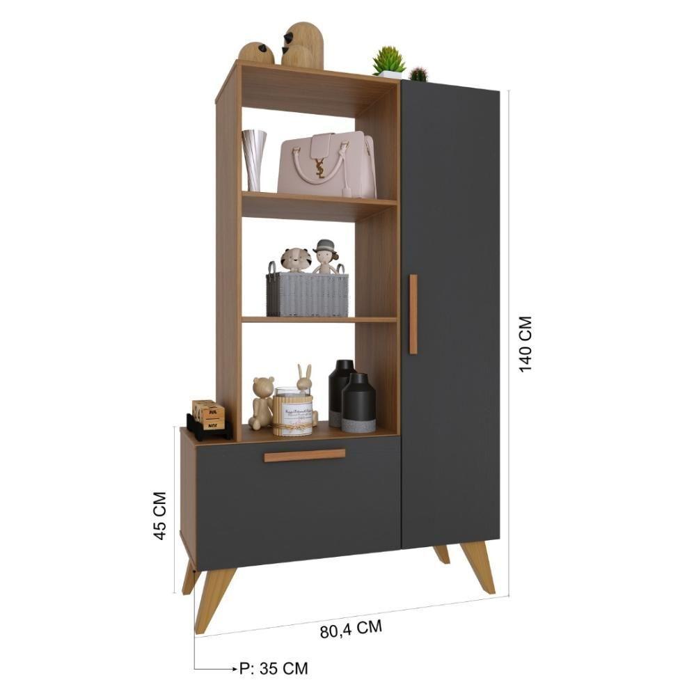 Estante Multiuso 80cm 1 Porta 1 Gaveta Atenas Fidelitá Freijó/chumbo - 5