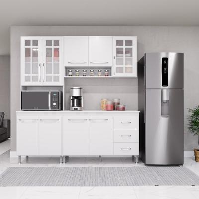 Cozinha Modulada Compacta Fidelitá Viena 3 Peças 190cm 9 Portas 3 Gavetas Com Tampo Branco