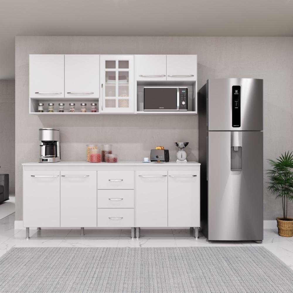 Cozinha Modulada Compacta Fidelitá Viena 4 Peças 190cm 9 Portas 3 Gavetas Com Tampo Branco - 1