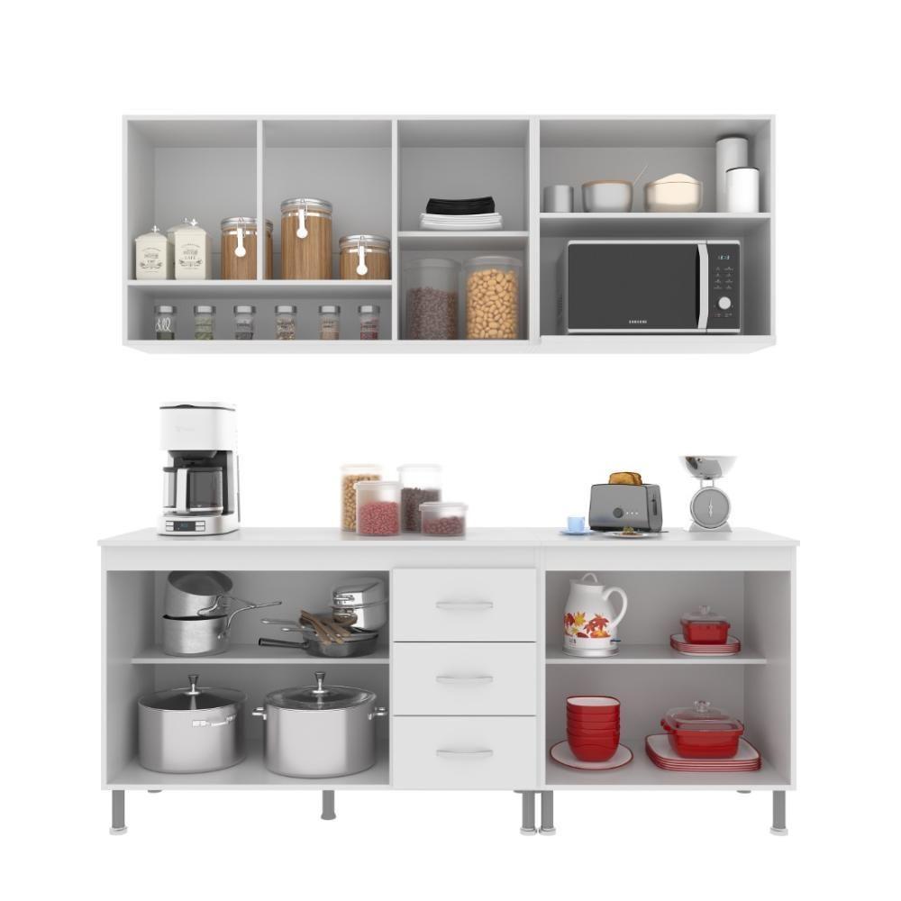 Cozinha Modulada Compacta Fidelitá Viena 4 Peças 190cm 9 Portas 3 Gavetas Com Tampo Branco - 7