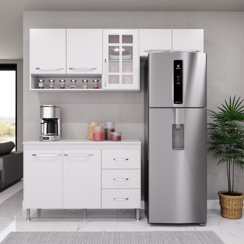 Cozinha Modulada Compacta Fidelitá Viena 3 Peças 190cm 7 Portas 3 Gavetas Com Tampo Branco - 1