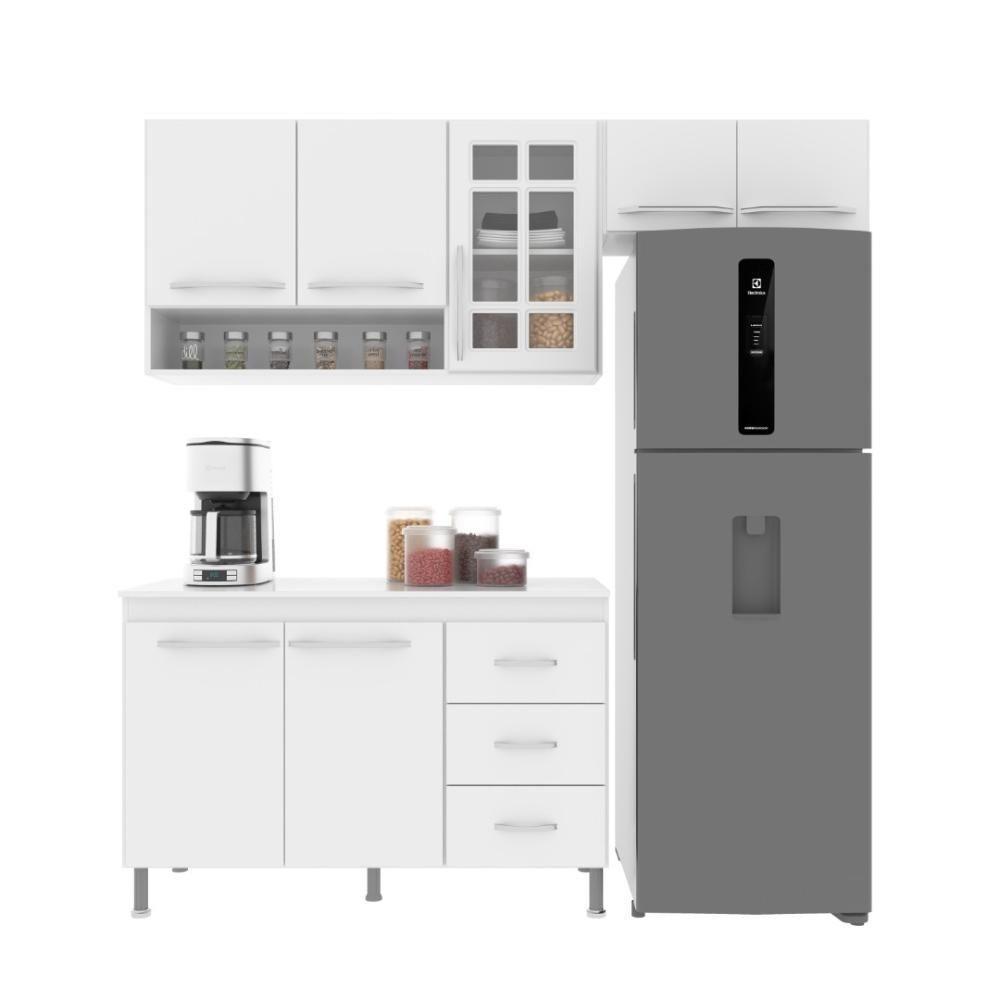 Cozinha Modulada Compacta Fidelitá Viena 3 Peças 190cm 7 Portas 3 Gavetas Com Tampo Branco - 5