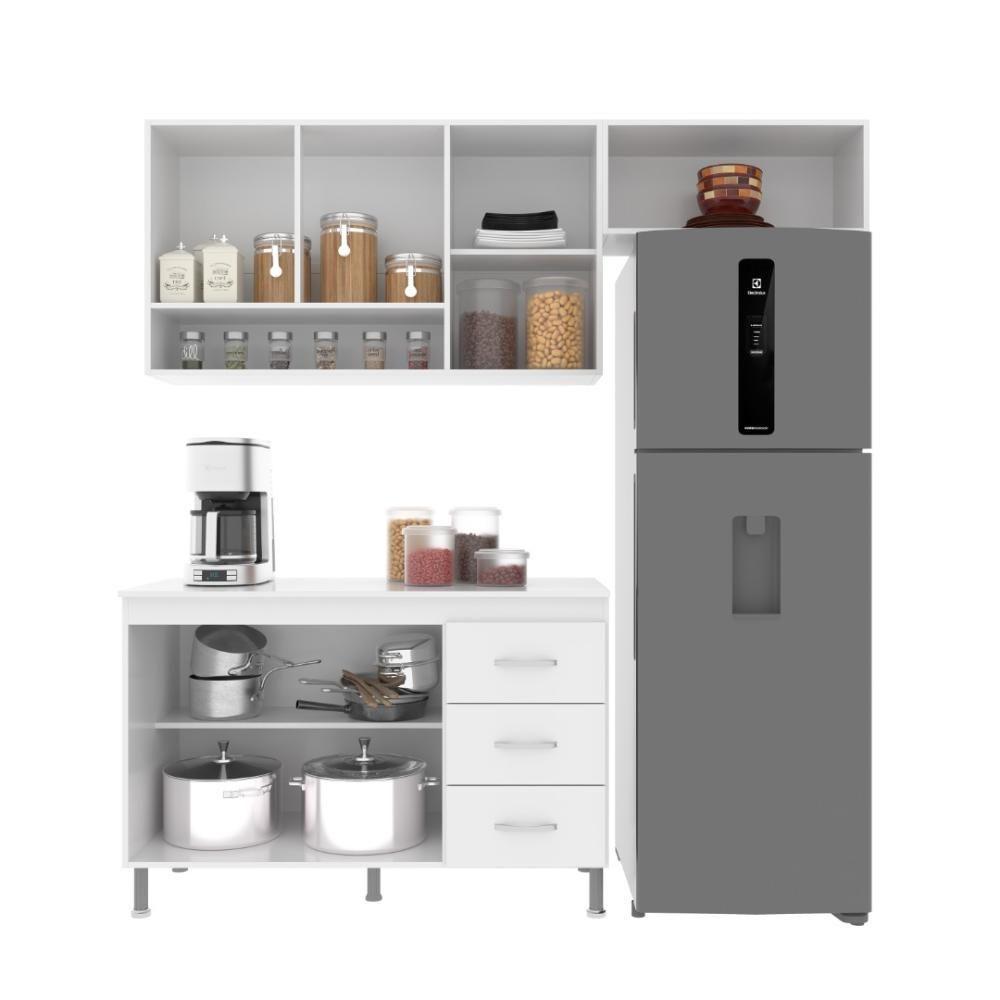 Cozinha Modulada Compacta Fidelitá Viena 3 Peças 190cm 7 Portas 3 Gavetas Com Tampo Branco - 6