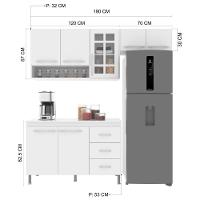 Cozinha Modulada Compacta Fidelitá Viena 3 Peças 190cm 7 Portas 3 Gavetas Com Tampo Branco