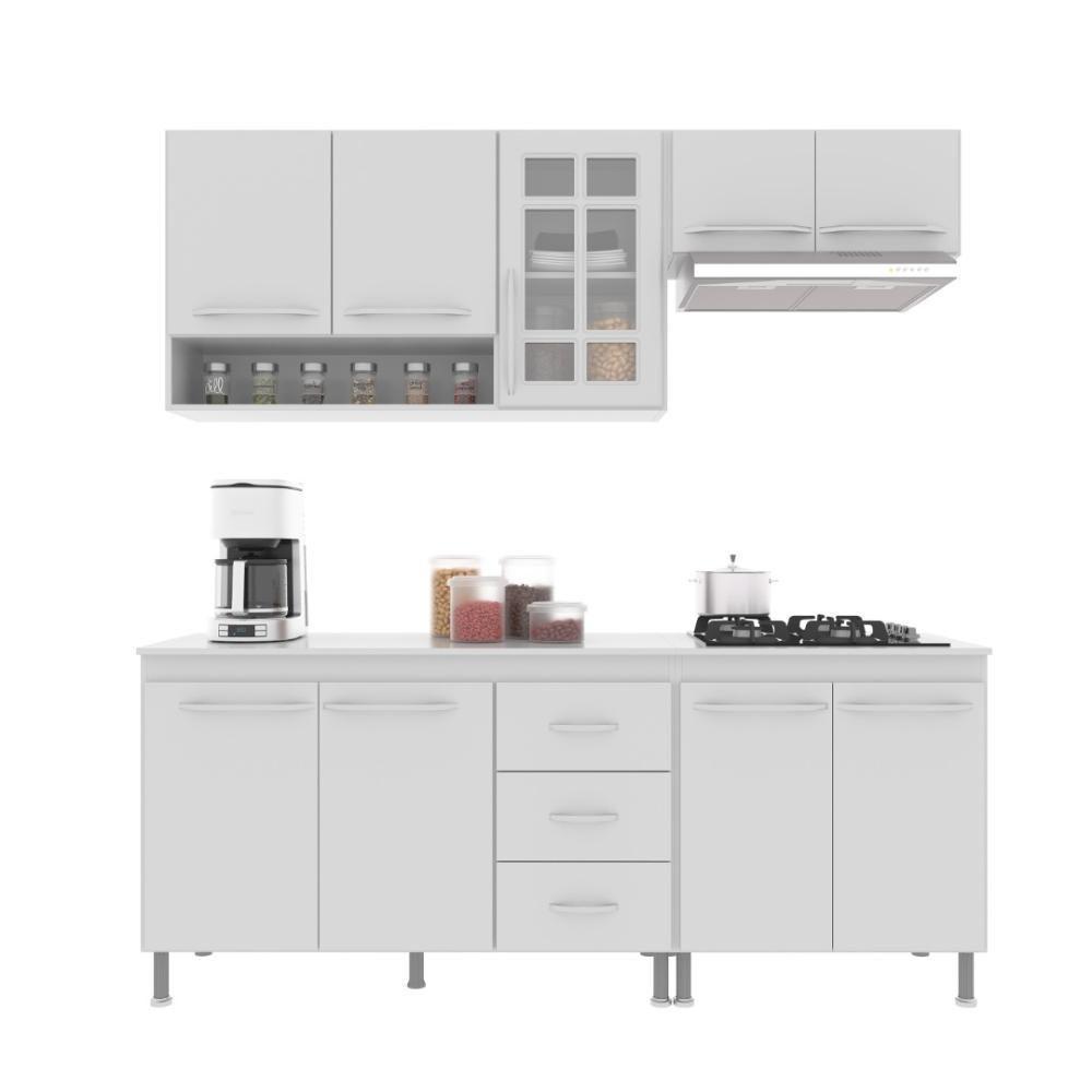 Cozinha Modulada Compacta Fidelitá Viena 4 Peças 190cm 9 Portas 3 Gavetas Com Tampo Branco - 5