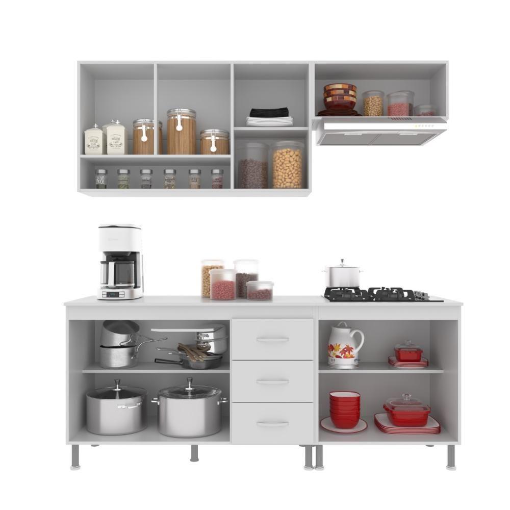 Cozinha Modulada Compacta Fidelitá Viena 4 Peças 190cm 9 Portas 3 Gavetas Com Tampo Branco - 6