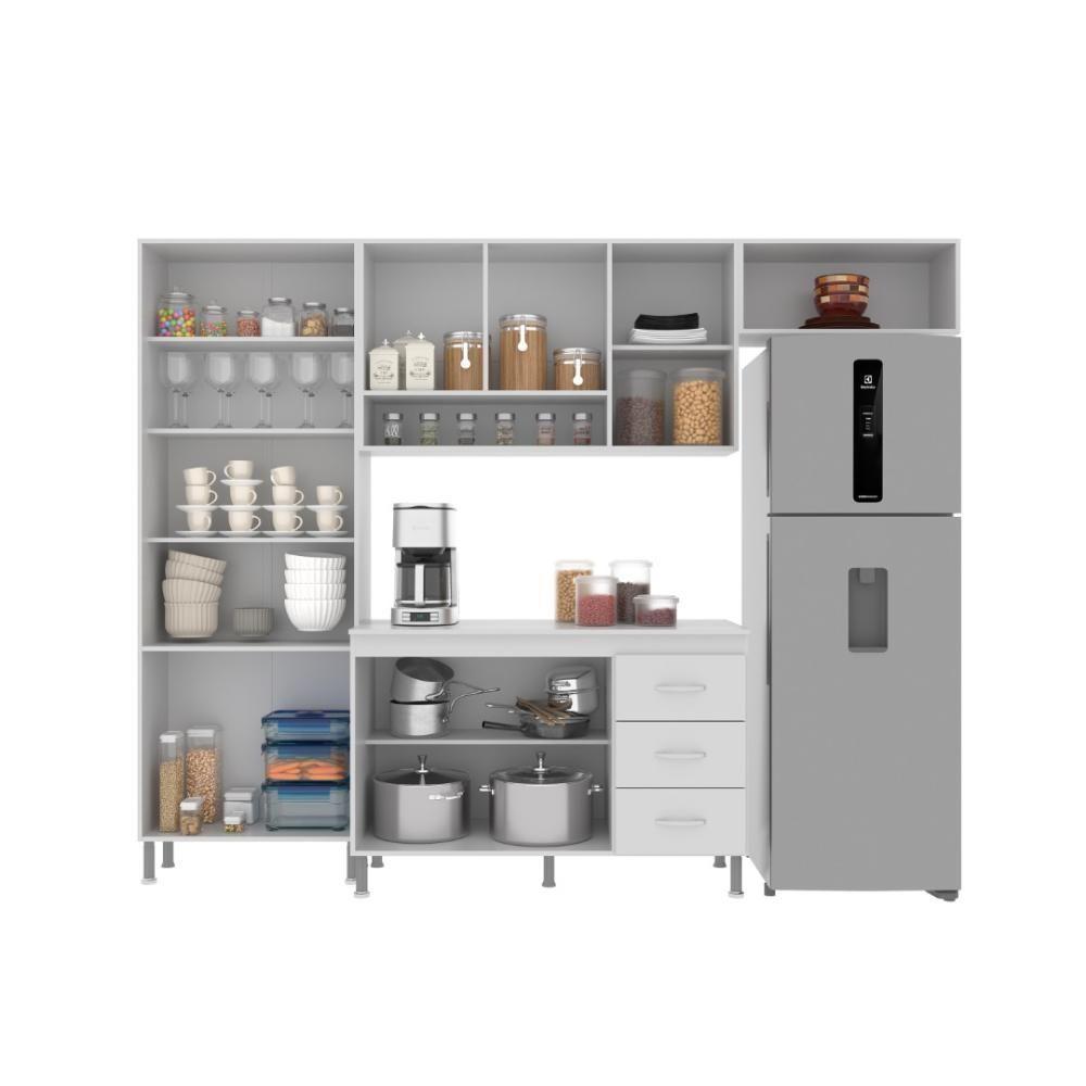 Cozinha Modulada Compacta Fidelitá Viena 4 Peças 260cm 11 Portas 3 Gavetas Com Tampo Branco - 7