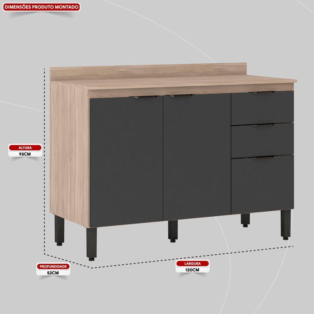Balcão Para Pia 120cm Com Tampo Firenze Avena/grafito - Demóbile - 3