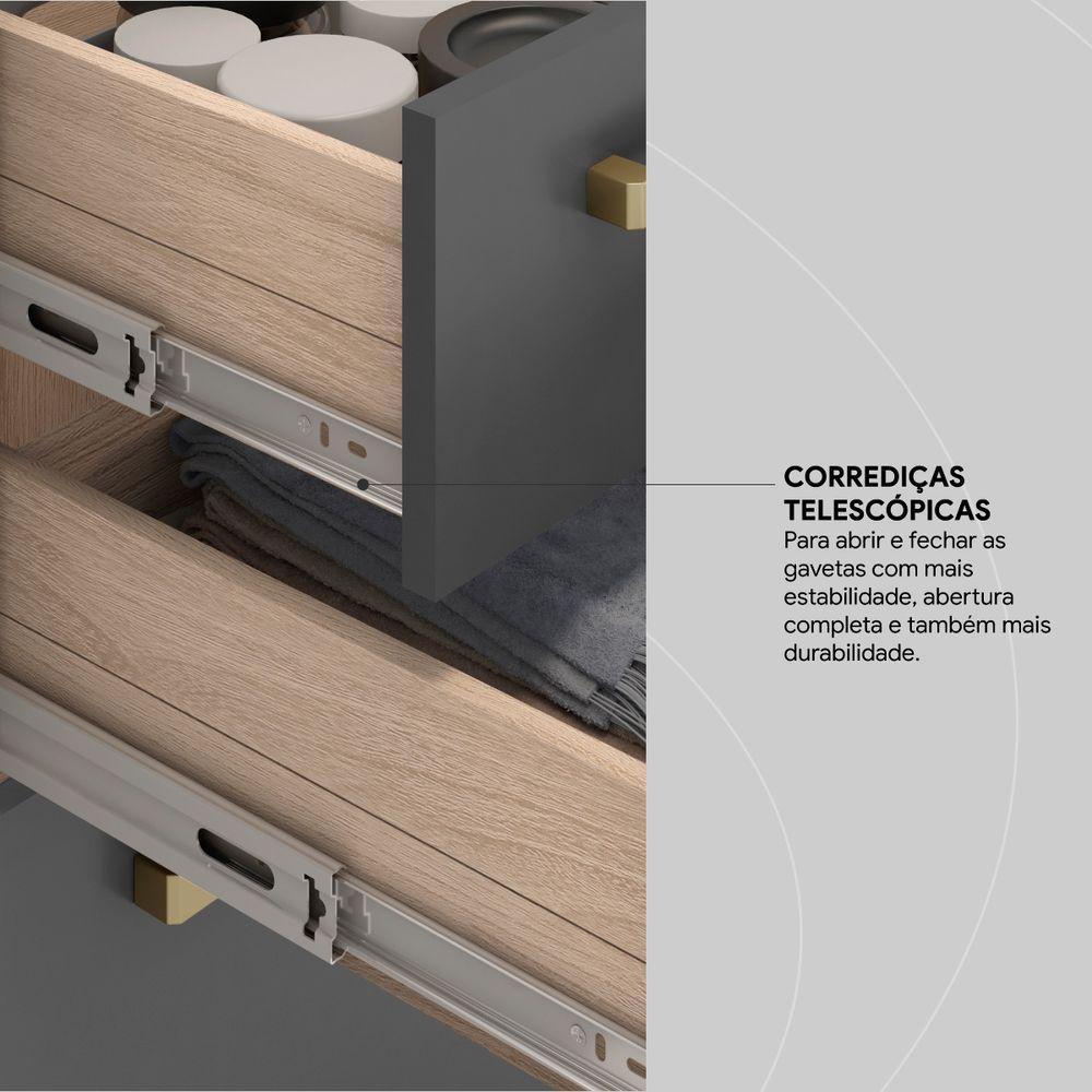 Balcão Para Pia 120cm Com Tampo Firenze Avena/grafito - Demóbile - 5