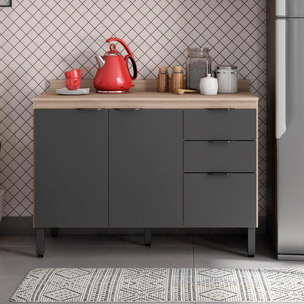 Balcão Para Pia 120cm Com Tampo Firenze Avena/grafito - Demóbile - 9