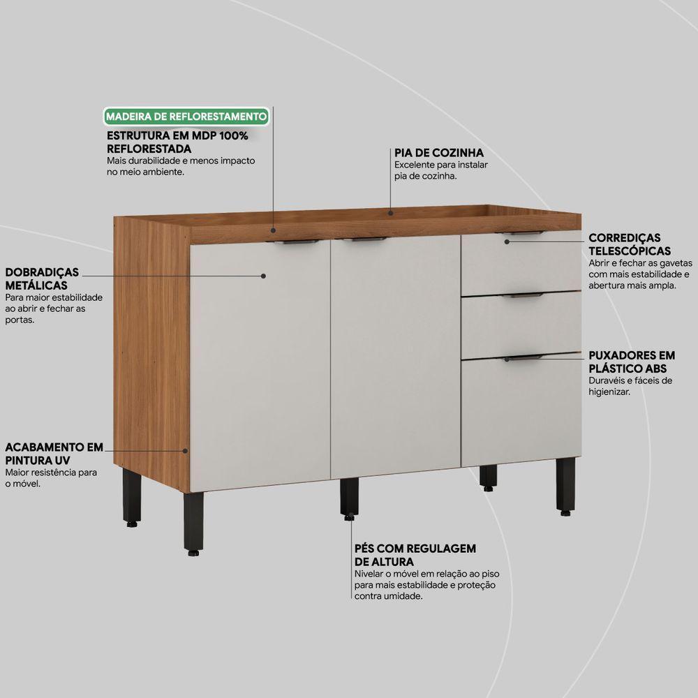 Balcão Para Pia 120cm Sem Tampo Firenze Amendola Touch/nude Prime Tx - Demóbile - 5