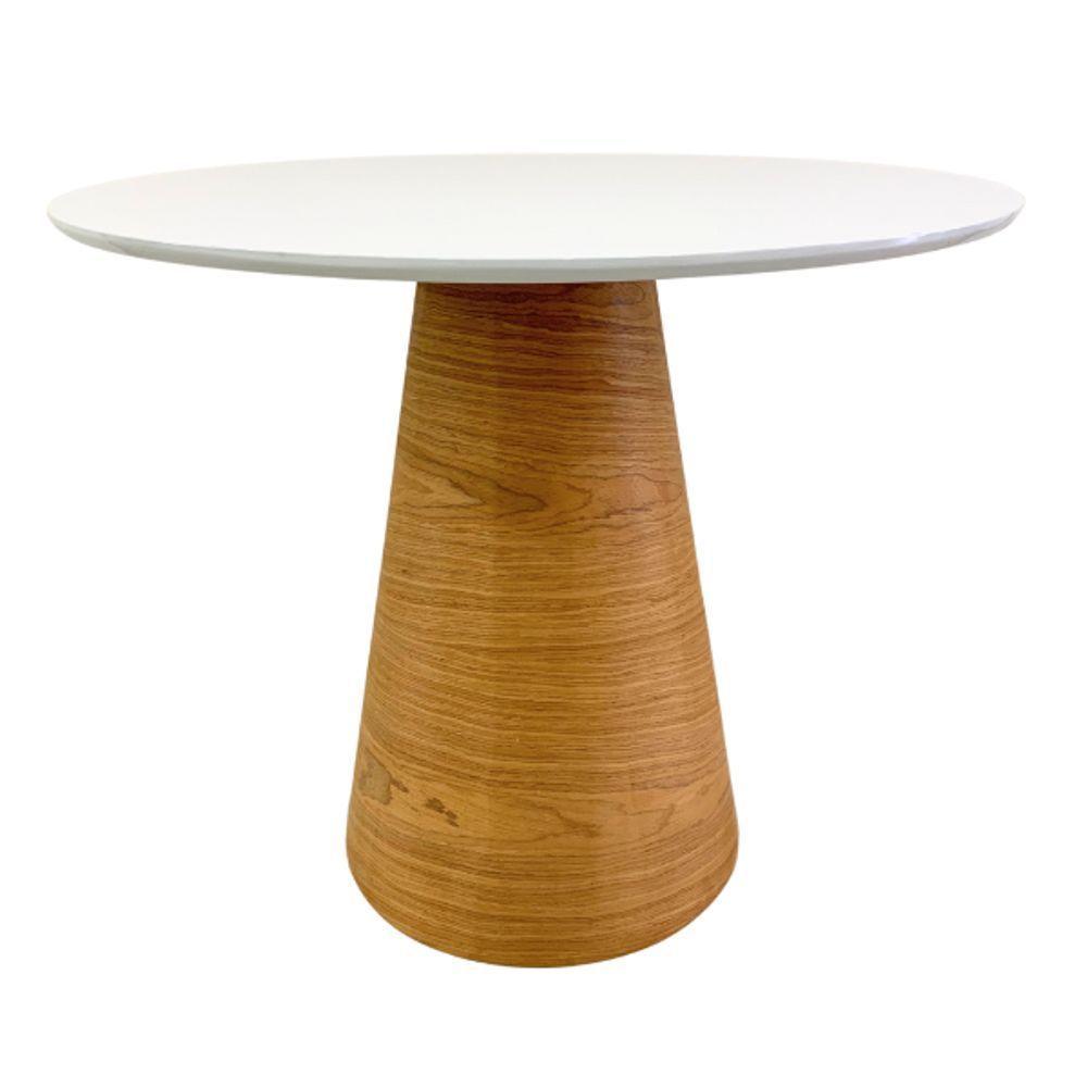 Mesa De Jantar Redonda 90 Cm Tampo Laca Branca Base Freijó Horizontal - 1
