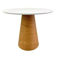 Mesa De Jantar Redonda 80 Cm Tampo Laca Branca Base Freijó Horizontal - 1