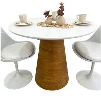 Mesa De Jantar Redonda 80 Cm Tampo Laca Branca Base Freijó Horizontal - 2