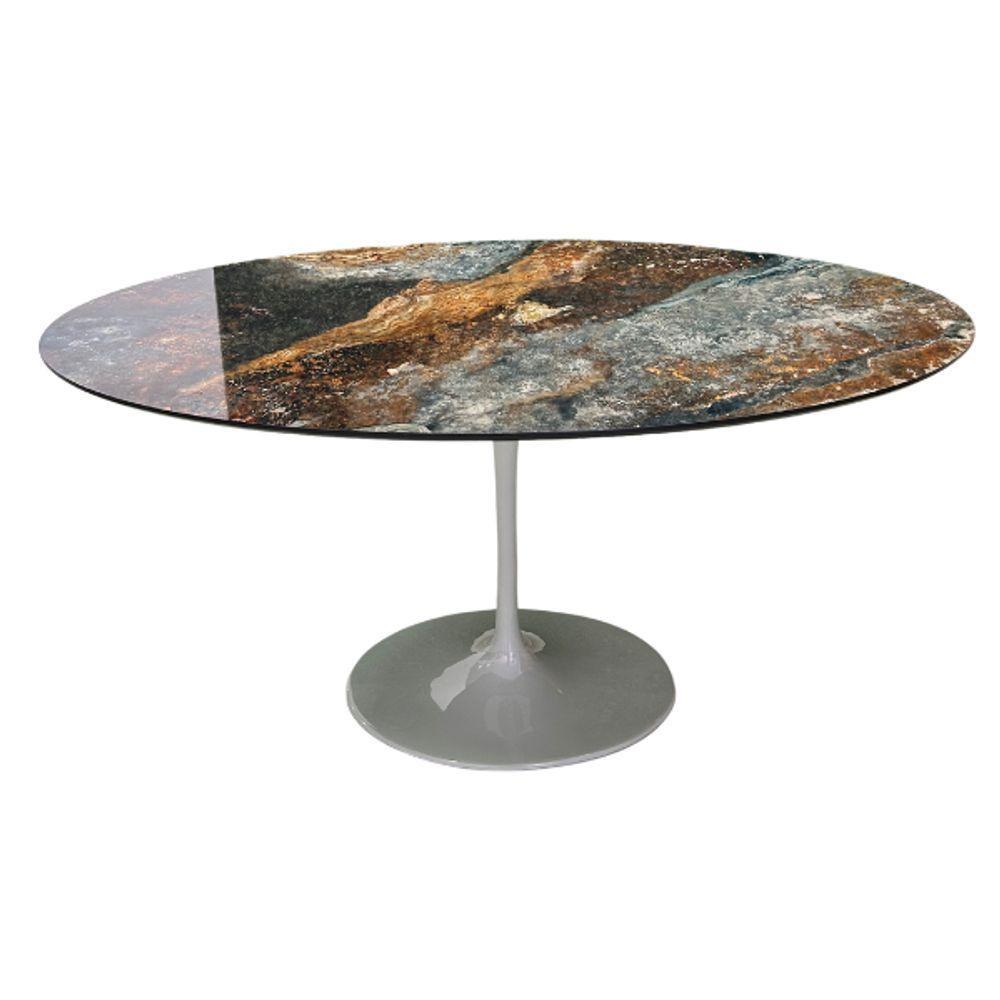 Mesa De Jantar Saarinen Oval 140x90 Cm Tampo Calacata Verde Ocean Base Verde Cor Verde Claro - 1