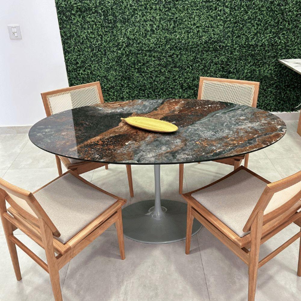 Mesa De Jantar Saarinen Oval 140x90 Cm Tampo Calacata Verde Ocean Base Verde Cor Verde Claro - 4