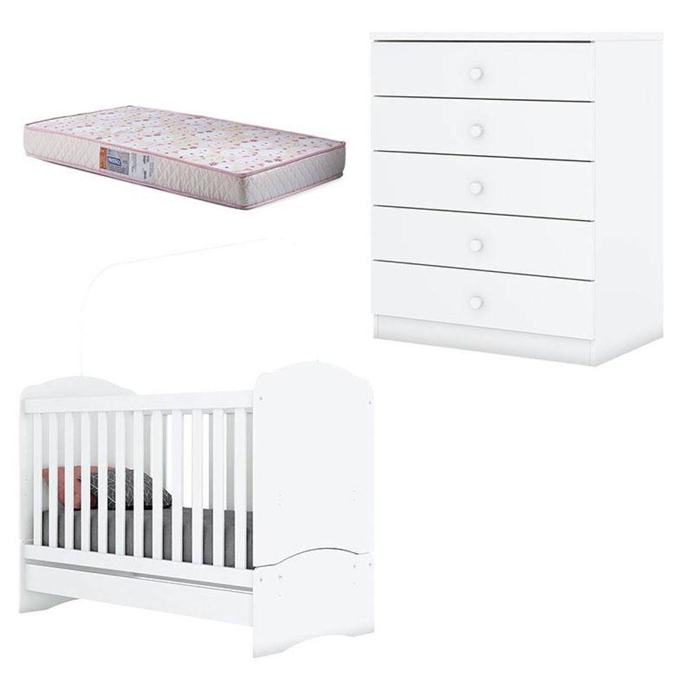 Berço Nacional Bala De Menta E Cômoda Infantil Pique-esconde Branco Com Colchão Gazin - 1