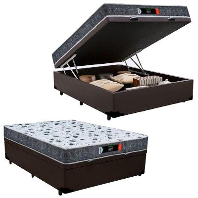 Cama Box Baú Casal + Colchão Ortopédico Resistente Pró D28 Colchões 60x138x188 Cor:marrom