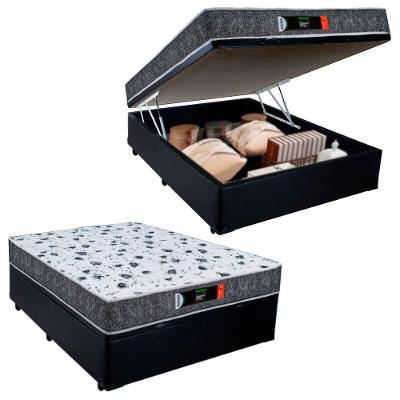 Cama Box Baú Casal + Colchão Ortopédico Resistente Pró D28 Colchões 60x138x188 Cor:preto