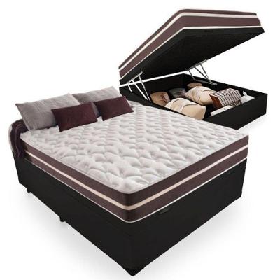 Cama Box Baú Casal + Colchão De Molas Colchões Classic Superlastic 138x188x64 Cor:preto